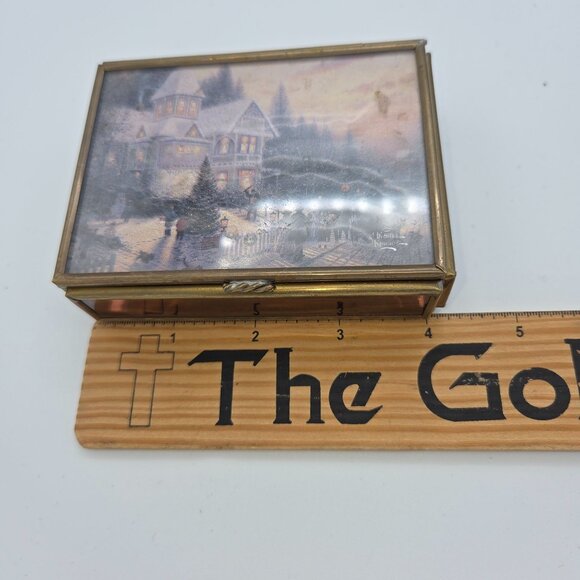 Thomas Kinkade Via Vermont Glass Jewelry Box With Mirror Lid Featuring Winter Sc - Picture 6 of 9